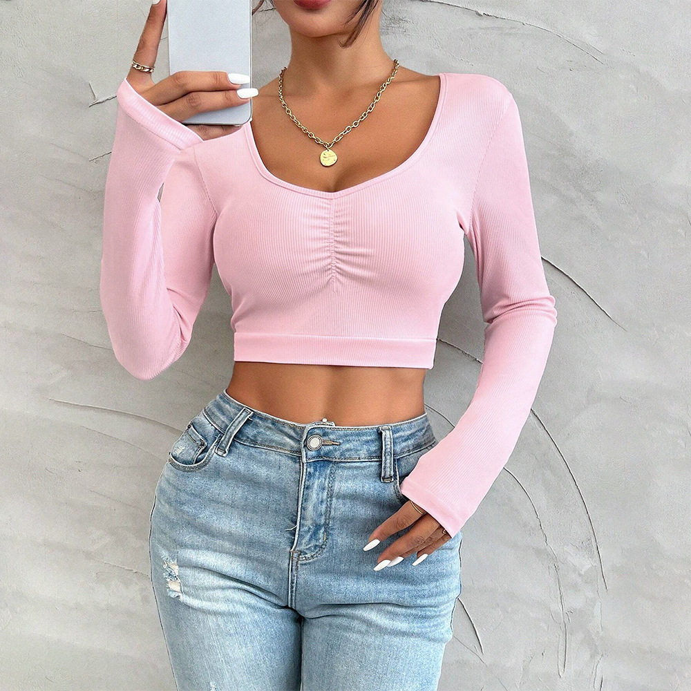 Slim Fit U Neck T Shirt Sweet and Spicy Style Long Sleeve Spring Summer Wear Wholesale Available