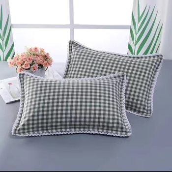 Factory production pure cotton washed cotton pillowcase Plaid quilted pillowcase adult thickened student dormitory pillowcase pure cotton