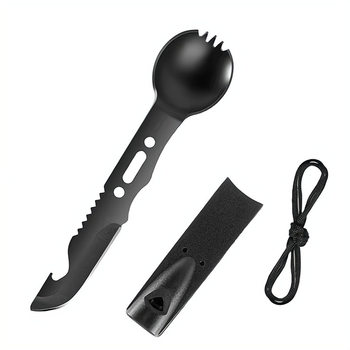 Outdoor multifunctional camping tableware knife, fork and spoon integrated combination outdoor knives stainless steel knives with whistle spoon