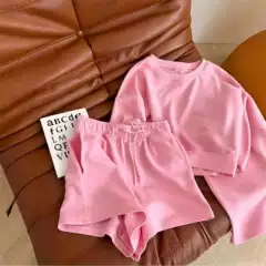 Trendy Cross-Border Brand 26 Spring/Summer New Unisex Style: Crew Neck Short Sweatshirt + Elastic Waist Shorts Sports Set