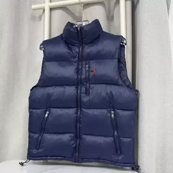 Cross-Border Am Ralph Lauren Embroidered Stand-Collar Vest for Men, Couple's Small Checkered Correct Version, Black