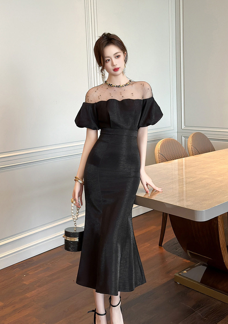 Đầm maxi nữ tay phồng đuôi cá ôm eo — [Xám vàng], [Đen] chi tiết 14