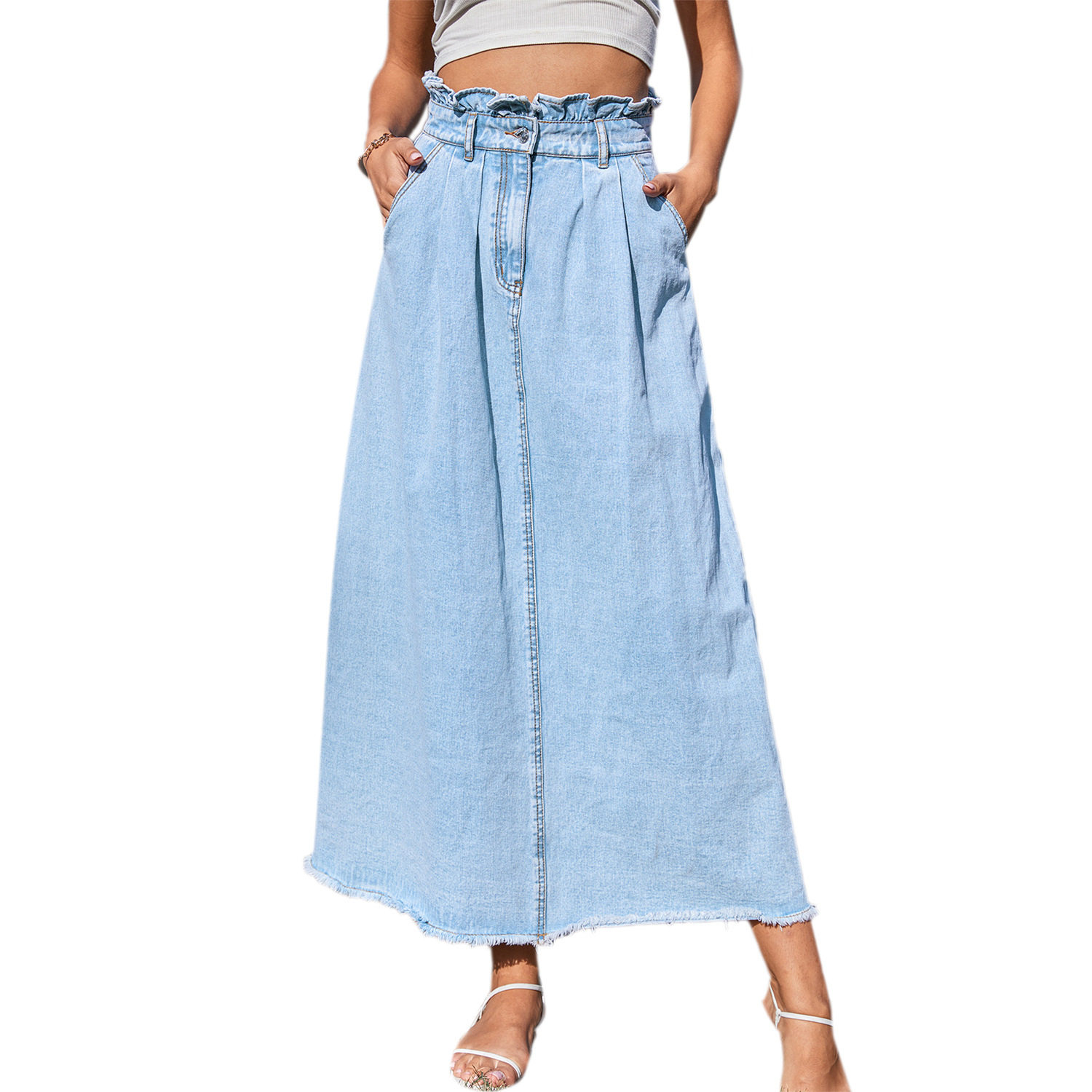 High Waisted A Line Denim Skirt Flattering Fit Stylish Design Versatile for Casual or Dressy Occasions Wholesale