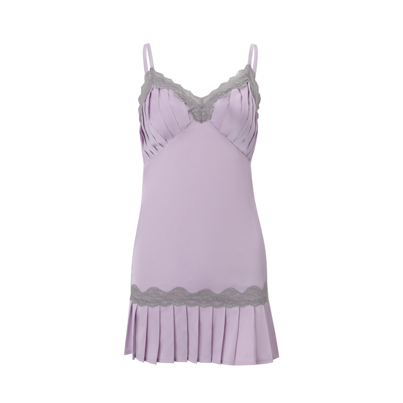 Lace Trim Pleated Dress V Neck Sleeveless Elegant Design Spring Summer Fashion for Women Wholesale Available