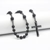 2022 summer new cross-border black natural round beads long chain black stone cross rosary beads men's necklace wholesale