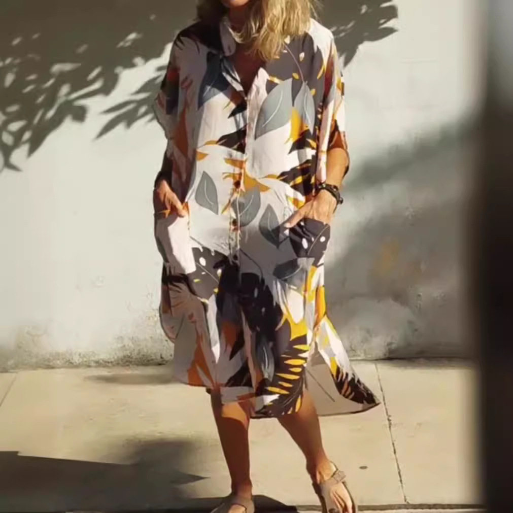 Summer Leaf Print Pocket Dress for Women Stylish Comfortable Casual Perfect for Outdoor Events OEM Available