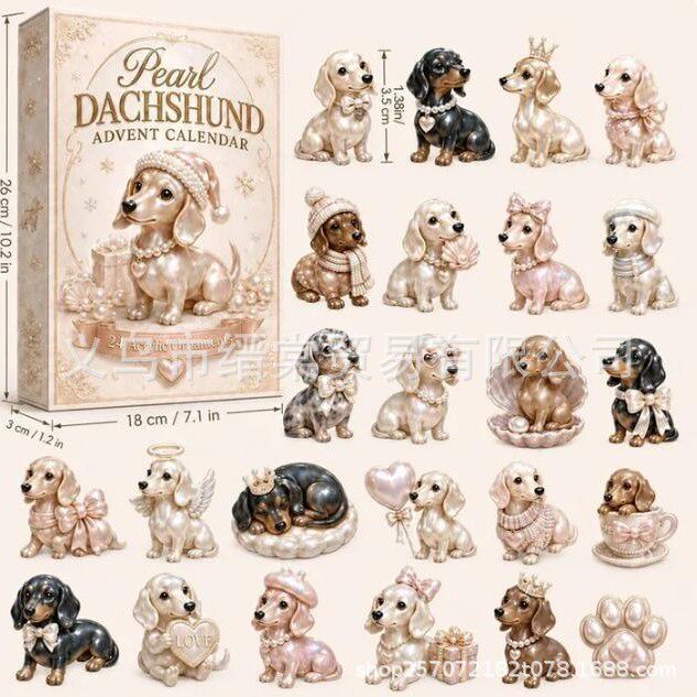 Трансграничная новинка 2026 года, Рождественский адвент-календарь Pearl Dachshund, 24-дневный календарь для такс Изображение 1