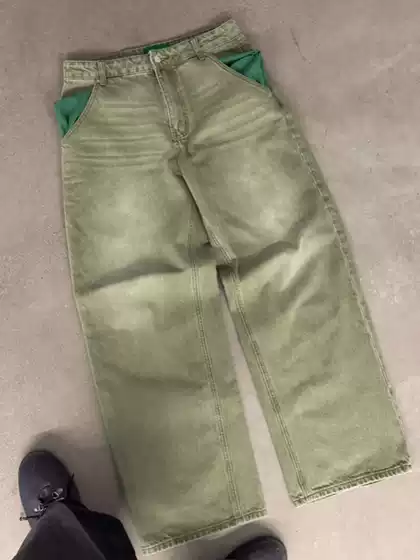 4Tothe9 Matcha Denim Matcha Green Jeans Straight Loose Baggy Jeans Export Long Pants