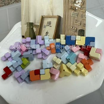 14mm Painted Jenga Cube Rubik's Cube Perforated Tetris DIY Mobile Phone Chain Beaded Jewelry Accessories