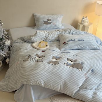 High-Density Fresh Milk Velvet Four-Piece Set Cartoon Children's Room Three-Piece Set Double-Sided Coral Velvet Warm Winter Bedding