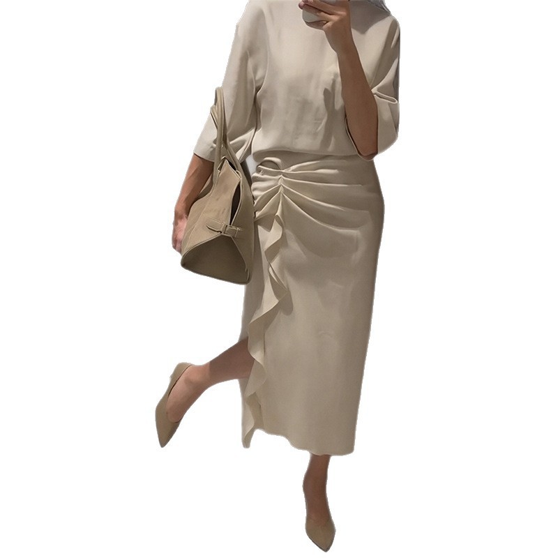 Summer Casual Solid Color Split Hem Pleated Dress for Women Lightweight Comfortable Vacation Style Wholesale Available