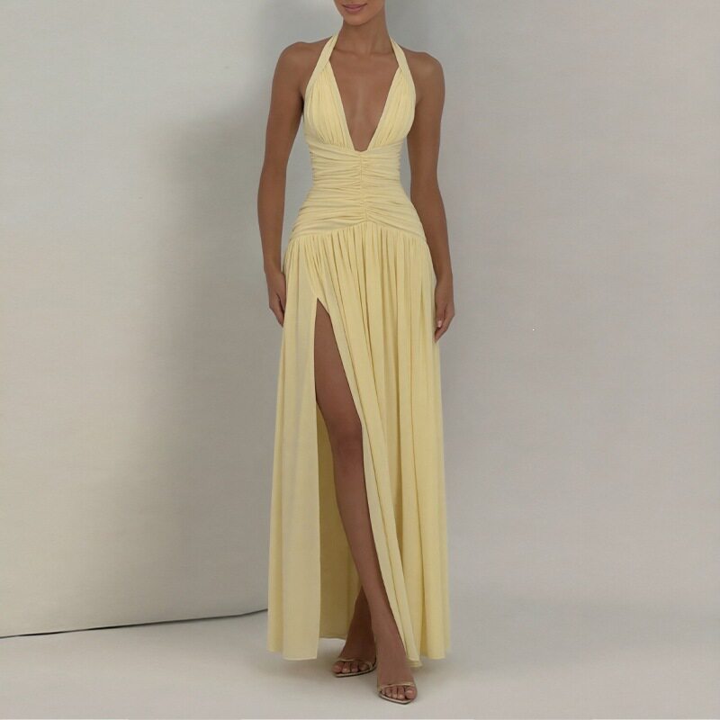 Elegant V Neck Ruched Bodycon Dress Spring Collection Sexy Split Design Perfect for Parties and Events Wholesale