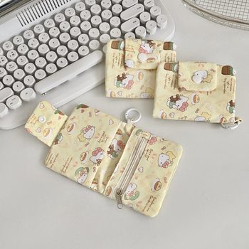 New Cute Cat Card Bag Multi-Layer Coin Purse Canvas Earphone Bag Hand Bag Multi-Functional Storage Card Bag Pendant