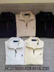 RL Raff Pony Loose American Style Retro Couples Sweat Women's Long Sleeve Sweat Men's Polo Half Zipper Lapel