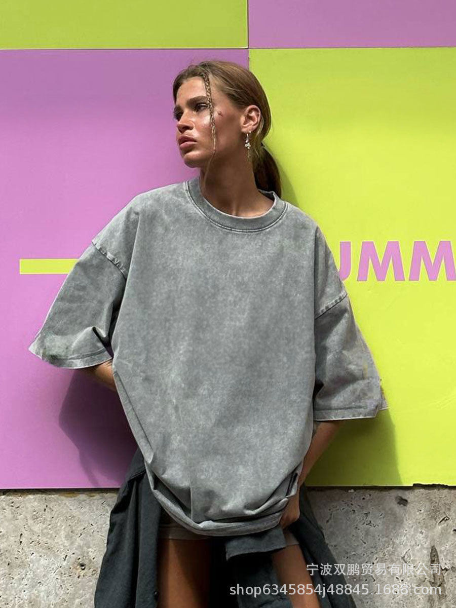 Womens Loose Fit Washed Cotton T Shirt 260g Fabric Colorful Short Sleeve Summer Casual Wear Wholesale Available