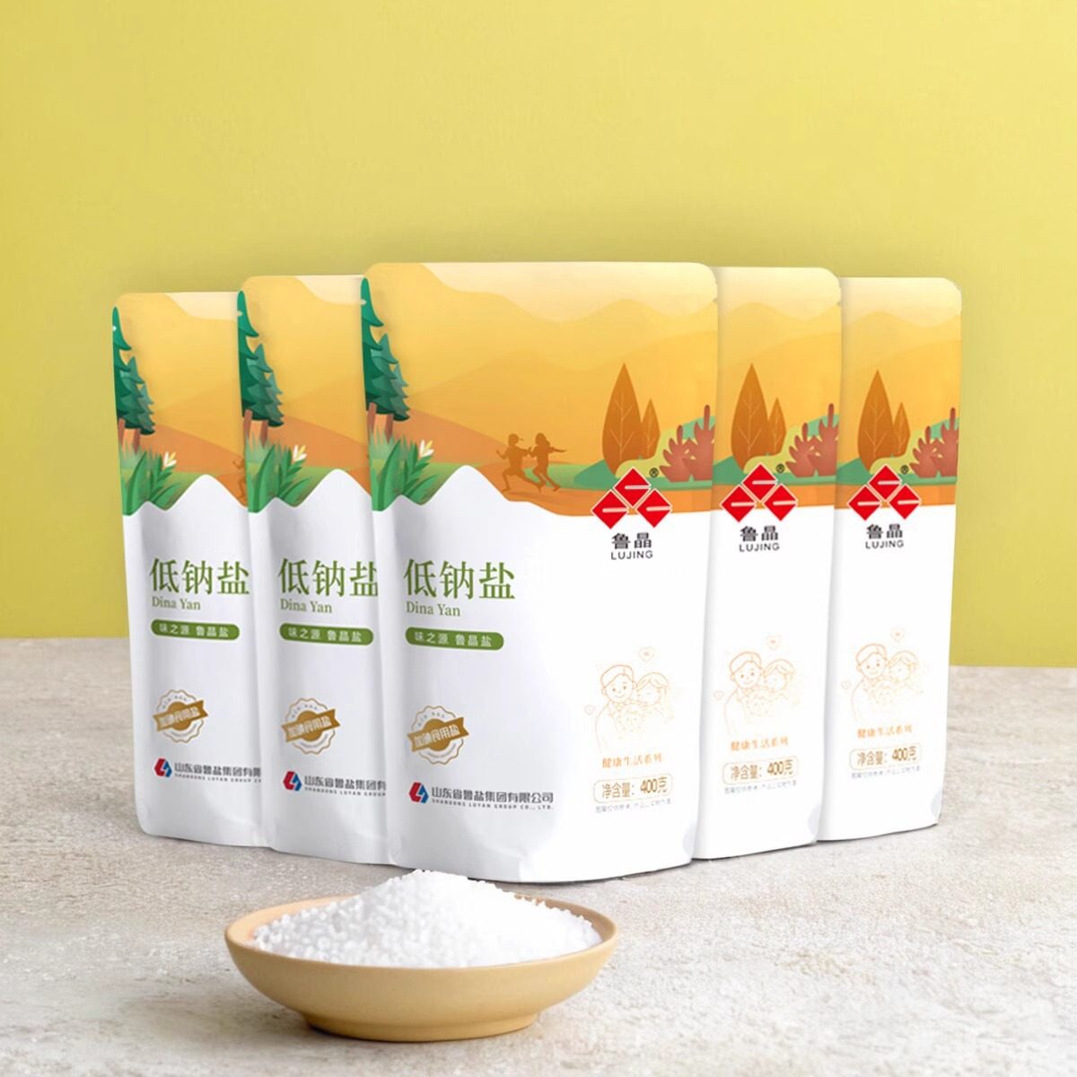 Lu Jing Low-Sodium Salt 400g Non-Iodized, Sodium-Reduced and Potassium-Added Healthy Fine Salt for Middle-Aged and Elderly People, Edible Salt, Seasoning, Whole Box Wholesale