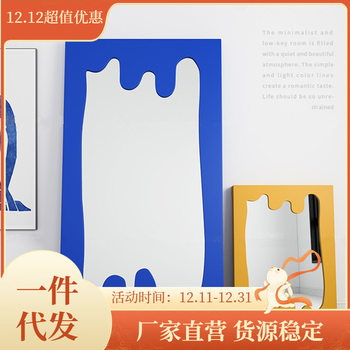 Nordic ins Full-length Mirror Creative Full-body Floor Mirror Bedroom Home Internet-famous Alien Wave Mirror Light Luxury Decorative Mirror