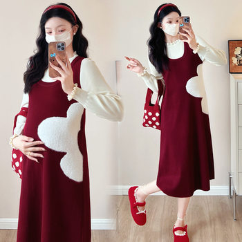 Maternity Wear Autumn and Winter Trendy Mom Fashionable New Dress Pregnancy Fake Two-Piece Splicing Age-Reducing Slimming Look Bottoming Skirt