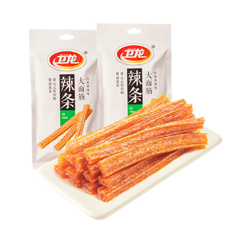 Weilong Large Gluten Strips 65g Multi-Flavor Spicy Snacks Childhood Nostalgia Dormitory Binge-Watching Spicy Gluten Strips Wholesale