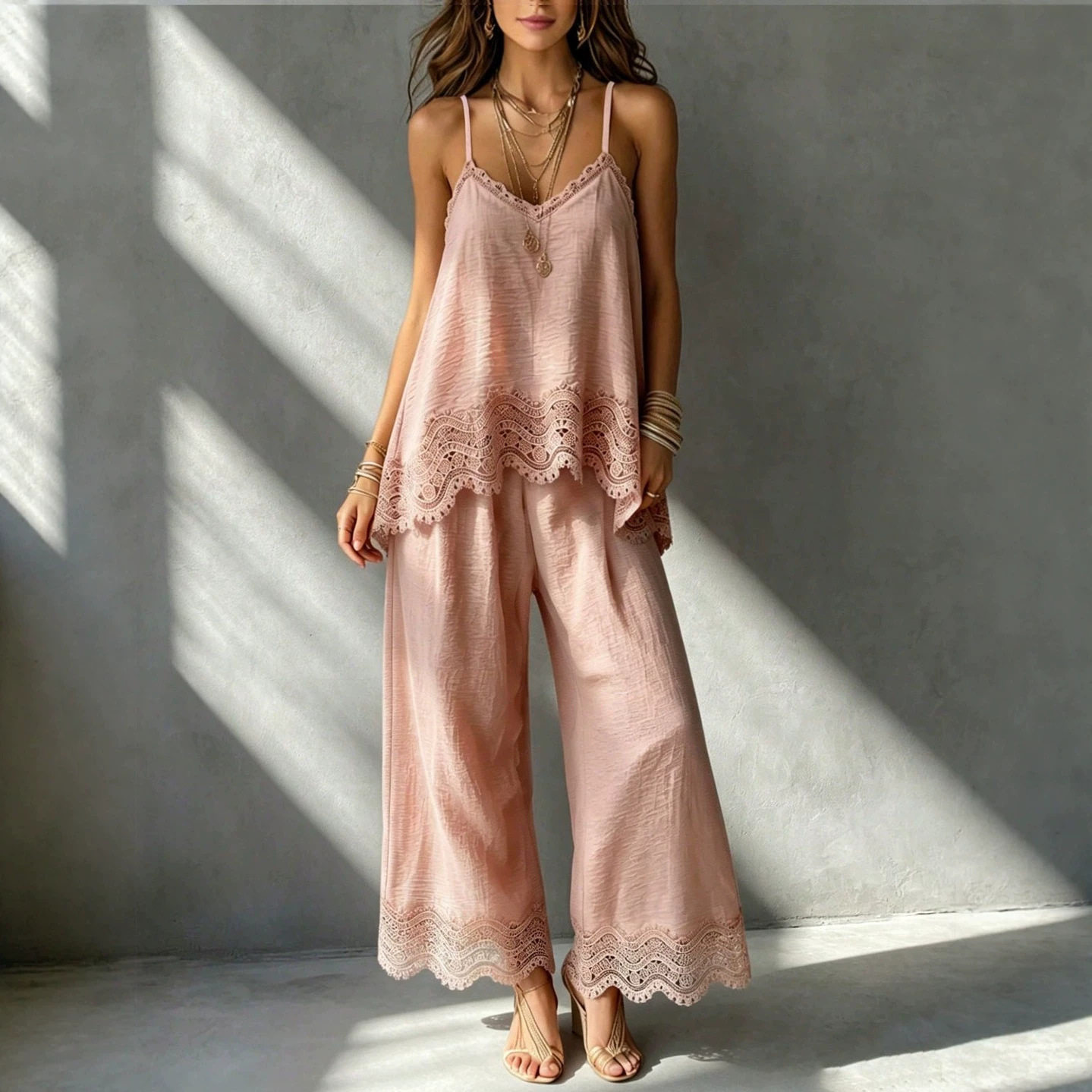 Loose Fit Solid Color Two Piece Set Sleeveless Top Long Pants Casual Style for Spring Summer Wholesale Available