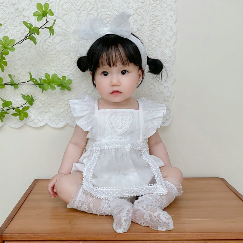 Female Baby's Summer Wrap Fart Clothes New Summer Clothes Princess Har Clothes Triangle Climbing Suit Sling Outfit White Lolita