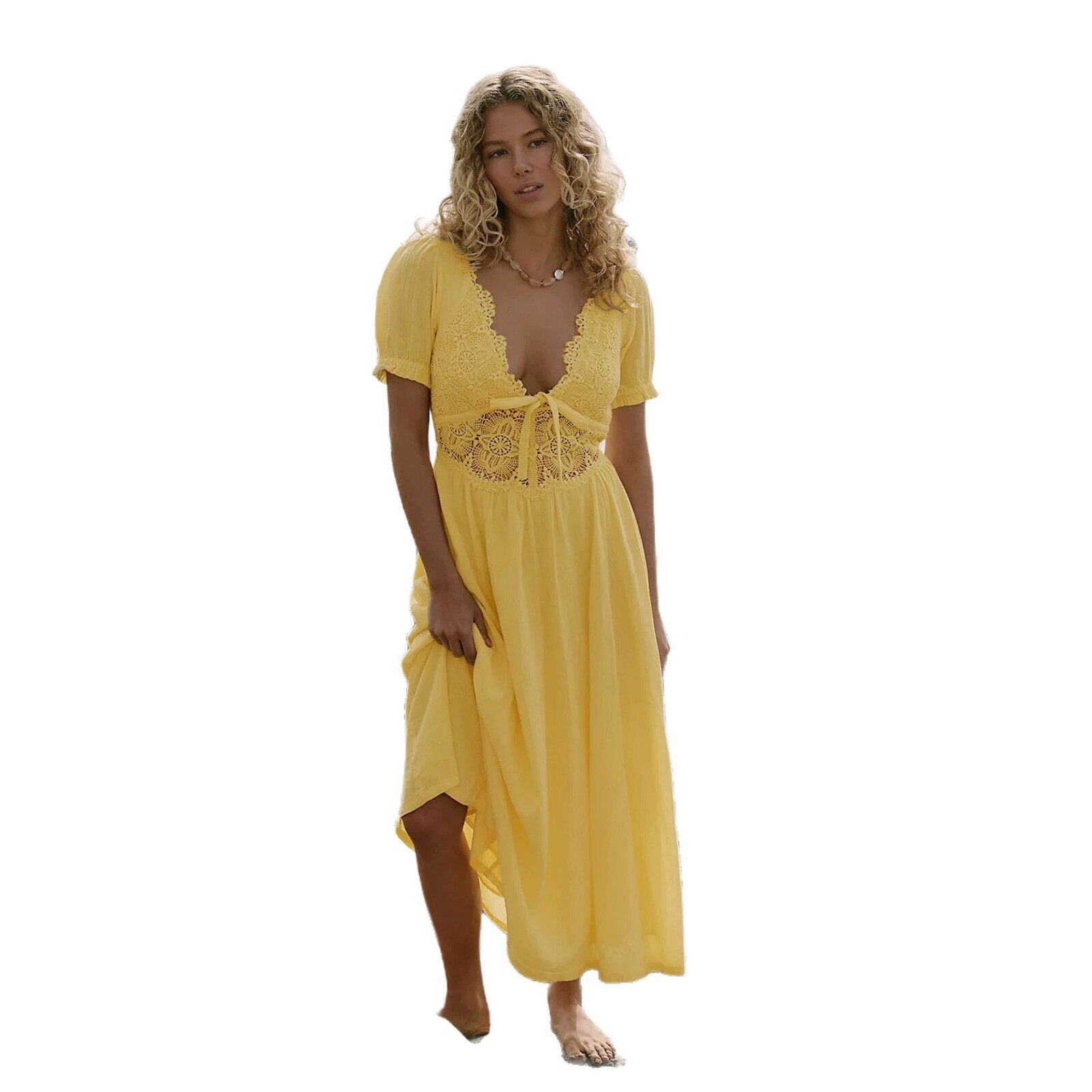 Summer Vacation Dress Lace V Neck Backless Design Puff Sleeves Irregular Hem Elegant and Stylish Wholesale
