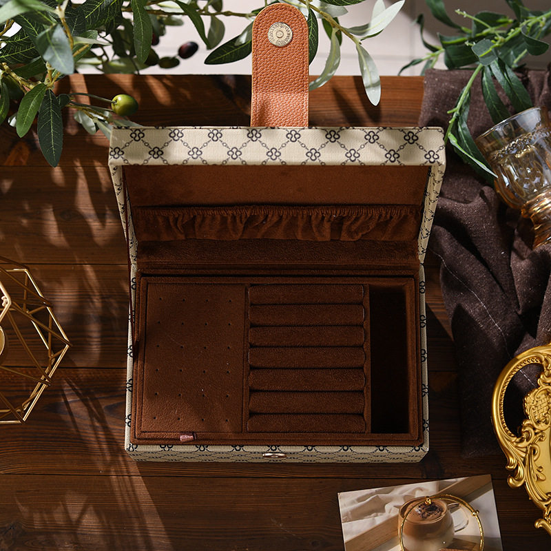 New Leather High-End Jewelry Box Multi-Layer Ring Necklace Earrings Storage Box Large Capacity Jewelry Box Wholesale