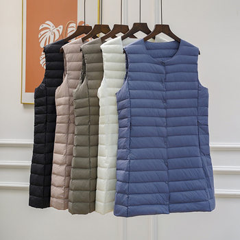 Light and Thin Down Jacket Vest Women's Mid-length Round Neck Autumn and Winter New Vest with Variable V-neck
