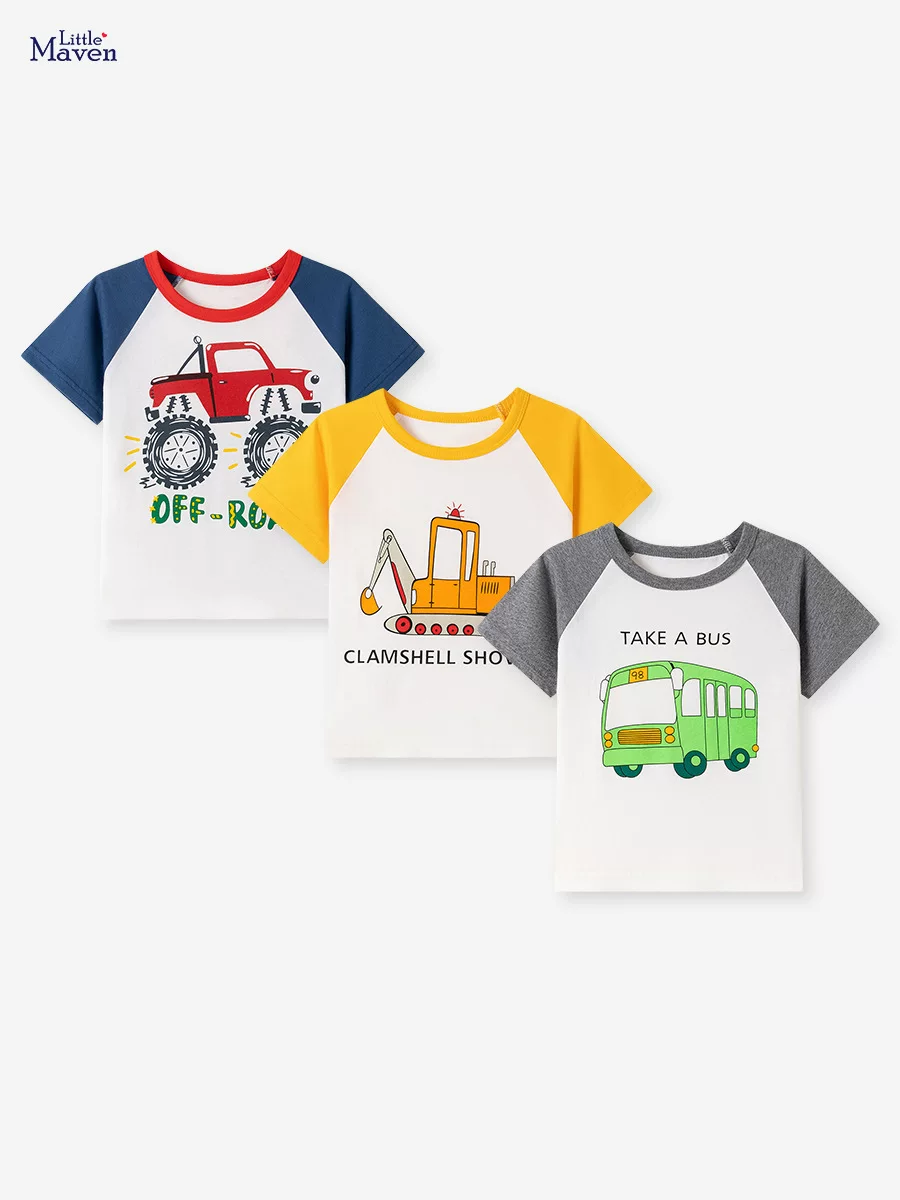 Summer Kids' Printed T-shirt, Boys' Short-sleeve Undershirt, Cartoon Car Kids' Top