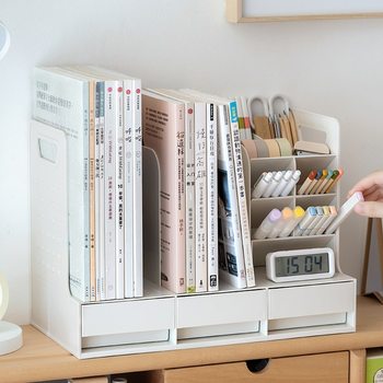 Multifunctional Drawer Bookshelf Desktop Pen Holder Reading Rack Student Books and Stationery Storage Bookshelf Divider