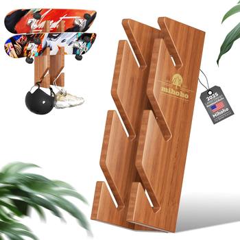 Wooden Skateboard Storage Rack Floor-Standing Three-Layer Skateboard Rack Display Rack Ski Rack Floor Storage and Organization Wooden Rack
