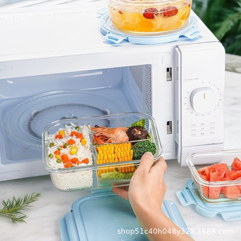 Glass Lunch Box for Microwave Heating, Suitable for Students and Office Workers, Lunch Box with Compartments, Sealed Bento Bowl