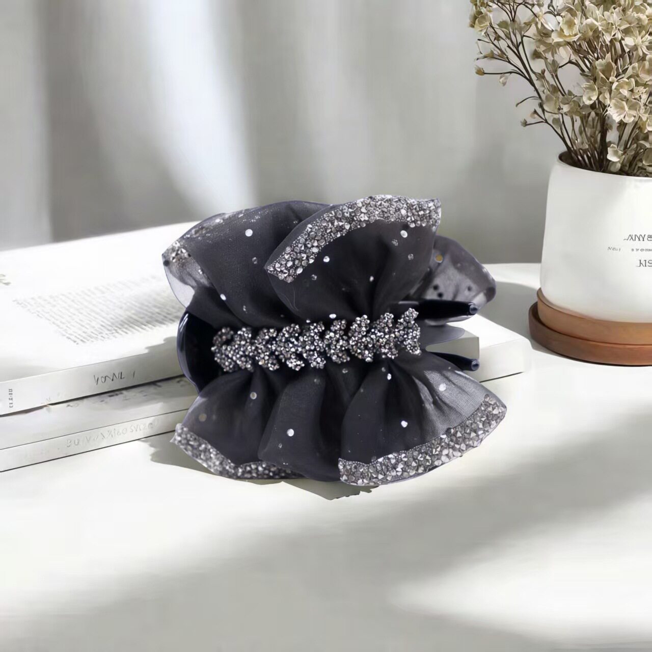 11cm High-End Luxury Bow Hair Clip Wheat Ear Hair Accessory for Women to Show Hair Volume on the Back of the Head Mesh Shark Clip