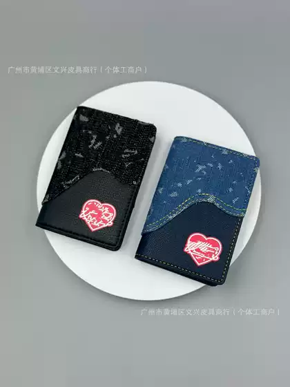 Foreign Trade Supply High Version Denim Wallet with Multiple Card Slots, Multi-Functional Card Holder, Love Badge Wallet, Original Denim