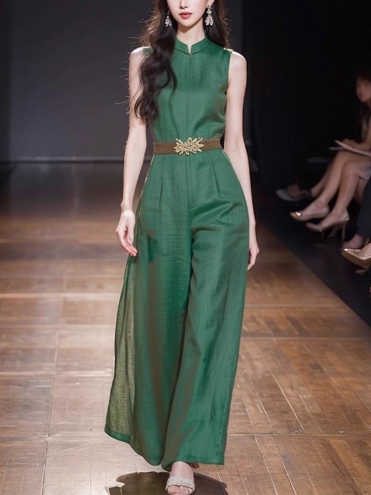 Jumpsuit Nữ Không Tay Phong Cách Quốc Dân Màu Xanh Lá chi tiết 4