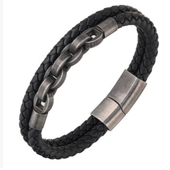 Creative Chain Men's Stainless Steel Leather Bracelet Fashion Trendy Men's Cowhide Rope Bracelet Cross-Border E-Commerce Jewelry Wholesale