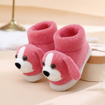 Home cartoon cute dog children cotton slippers bag heel boys and girls indoor non-slip thick warm cotton shoes