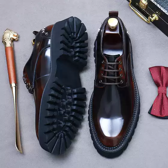 [Hot Sale] Men's Derby Shoes Genuine Leather British Business Thick Sole Glossy Retro Studded Cross-Border Dress Shoes
