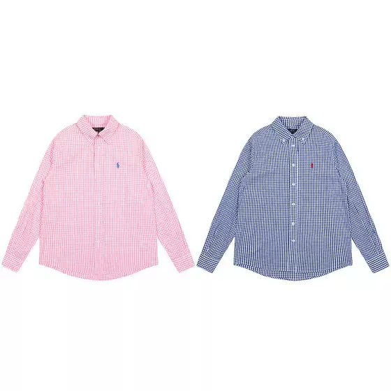Scannable Rl Striped Plaid Pony Embroidered Shirt Long-Sleeved Loose Fashion Top