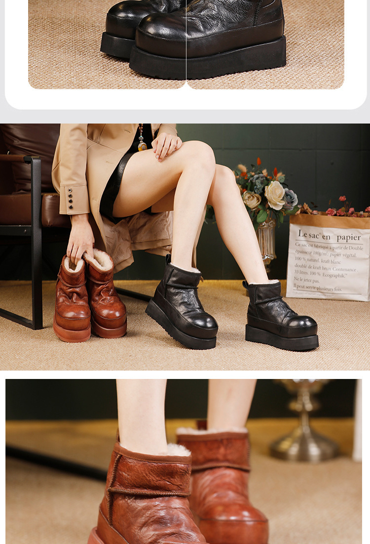 Boot nữ cổ ngắn lót lông cừu da bò lộn giữ ấm mùa đông — màu đen, màu nâu
