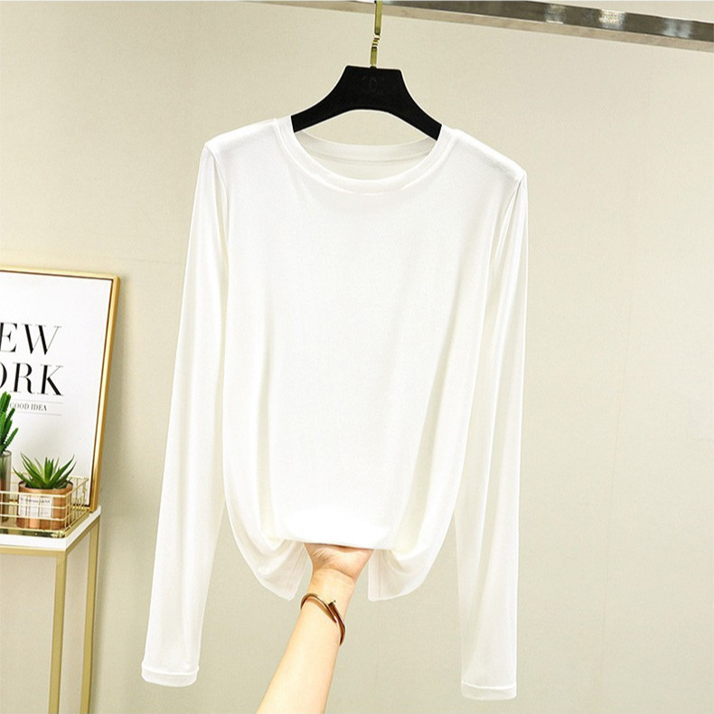 莫代尔打底衫女春秋圆领t恤宽松韩版洋气薄款上百搭长袖大码显瘦