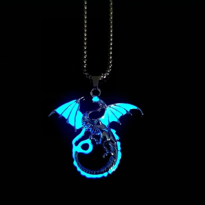 Domineering luminous flame dragon necklace men's cool luminous Dragon 2023 new fashion trendy men's pendant couple jewelry
