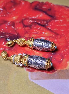 藏式多图腾玛瑙天珠项链吊坠S925镶嵌石天珠吊坠