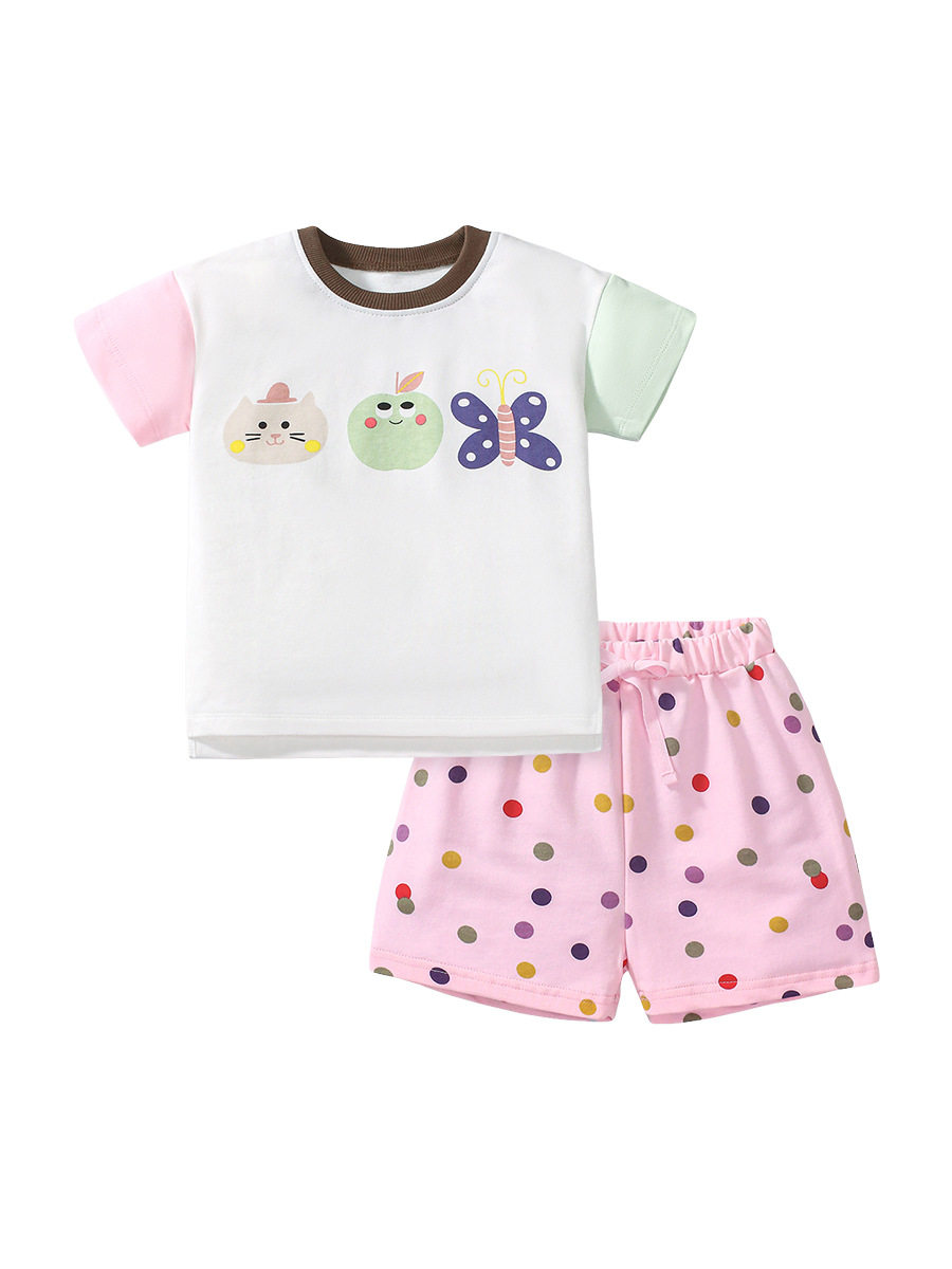 [Style] Girls' Short-sleeve Set, Summer Kids' Cotton 2-piece Outfit