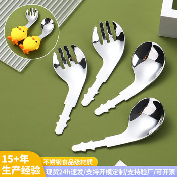 316L StainLess SteeL Kidsren's Fork and Spoon TabLeware Baby Feeding Spoon EnLarged Spoon Head 304 Infant Learning Spoon