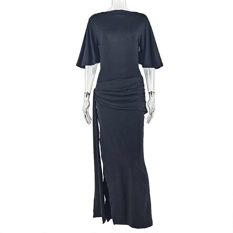 Backless Maxi Dress Sexy Solid Color Loose Fit Comfortable Side Slit Adjustable Straps Perfect for Summer Events