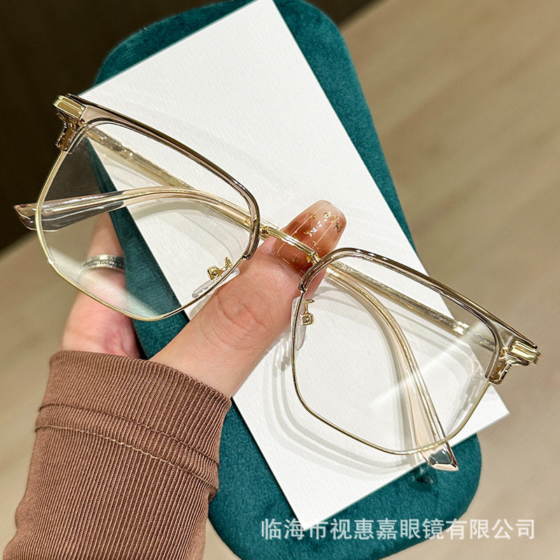 Ultra-light half-frame gentle glasses men's myopia can match the degree of handsome super-large frame eyes frame big face thin
