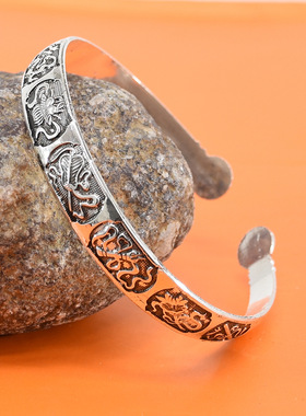 藏银手镯汉服手饰复古雕花开口女式龙凤镯地摊货源民族风饰品
