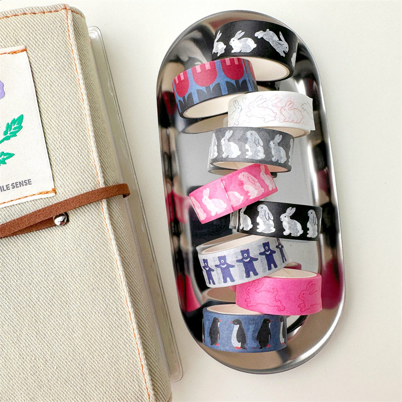 South Korea ins with cute rabbit penguin and paper tape hand account decoration material sticker 3 meters for the whole roll