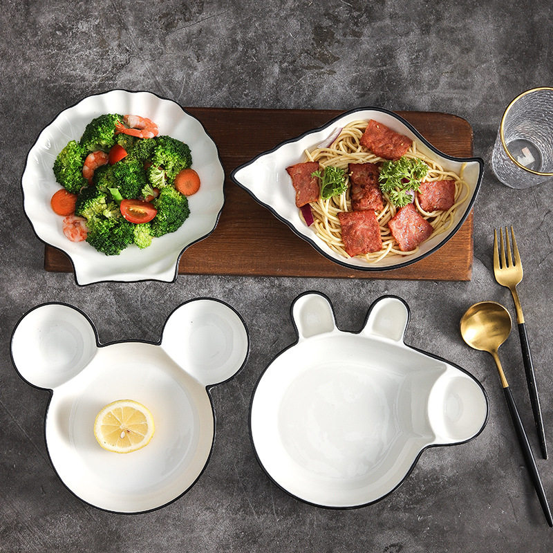 Split quantitative split plate two-compartment ceramic tableware multi-compartment fruit plate three-compartment dish plate children's breakfast plate